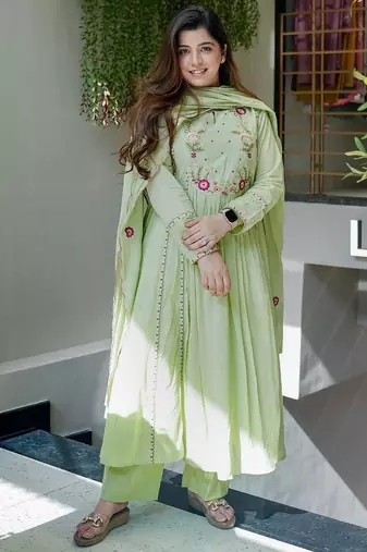 Light green chanderi silk embroidered salwar suit