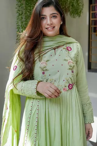 Light green chanderi silk embroidered salwar suit