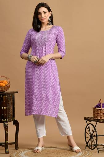 White embroidered chikankari  rayon purple a-line kurta