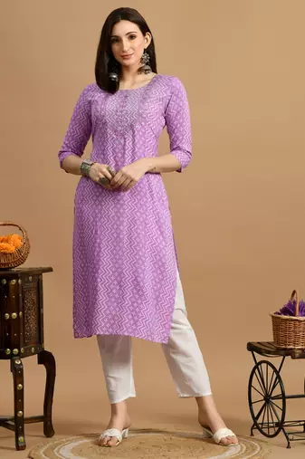 White embroidered chikankari  rayon purple a-line kurta