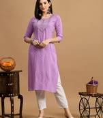 White embroidered chikankari  rayon purple a-line kurta