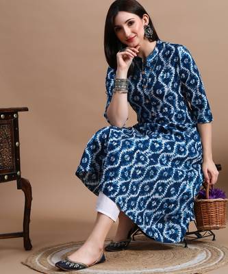 Pink printed cotton a-line kurta for women 1
