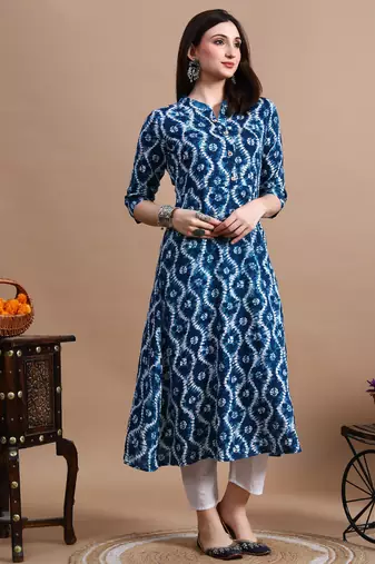 Pink printed cotton a-line kurta for women