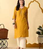 Mustard printed cotton straight kurta for women