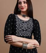 Black embroidery cotton straight kurta for women