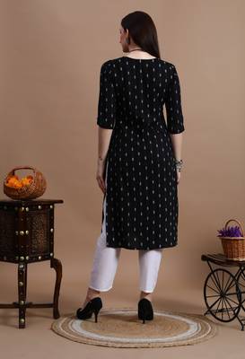 Black embroidery cotton straight kurta for women 3