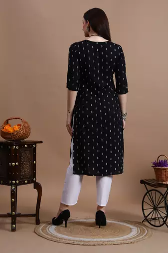 Black embroidery cotton straight kurta for women