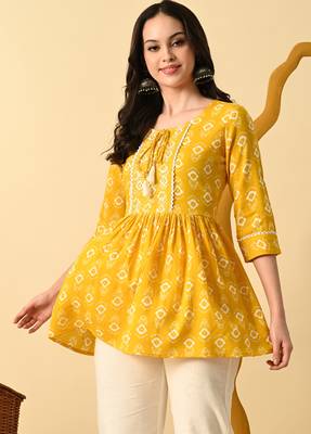 Yellow embroidery rayon short kurta for women 2