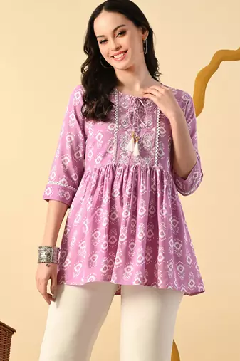 Pink embroidery rayon short kurta for women