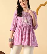 Pink embroidery rayon short kurta for women