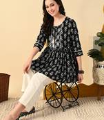 Black embroidery rayon short kurta for women
