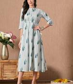 Blue printed cotton a-line kurta for women