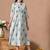 Blue printed cotton a-line kurta for women
