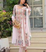 light pink hand block print anarkali kurta with pants & chiffon dupatta set