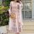 light pink hand block print anarkali kurta with pants & chiffon dupatta set