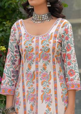 light pink hand block print anarkali kurta with pants & chiffon dupatta set 2