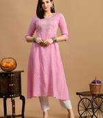 White embroidered chikankari  rayon pink a-line kurta