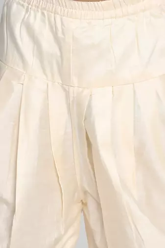 boys yellow viscose kurta with cream dhoti - traditional embroidered set