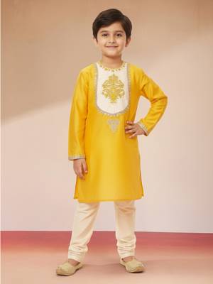 boys yellow kurta with cream pyjama  1