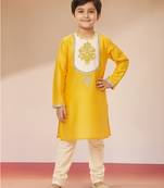 boys yellow kurta with cream pyjama 