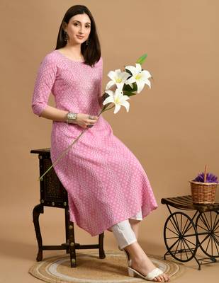 White embroidered chikankari  rayon pink a-line kurta 4