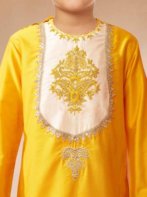 boys yellow kurta with cream pyjama  2