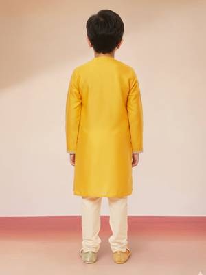 boys yellow kurta with cream pyjama  4