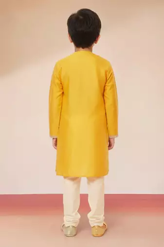 boys yellow kurta with cream pyjama 