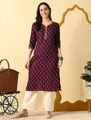 Maroon printed cotton straight kurta for women 1