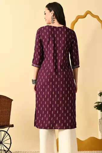Maroon printed cotton straight kurta for women