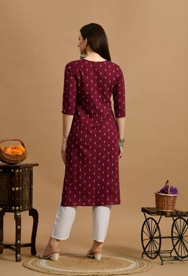 Maroon embroidery cotton straight kurta for women 2