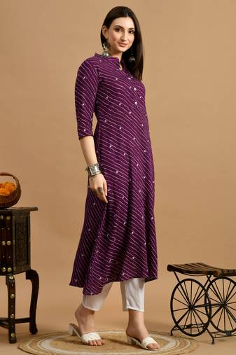 Maroon printed cotton a-line kurta for women