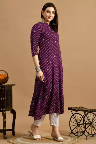 Maroon printed cotton a-line kurta for women