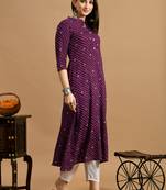 Maroon printed cotton a-line kurta for women