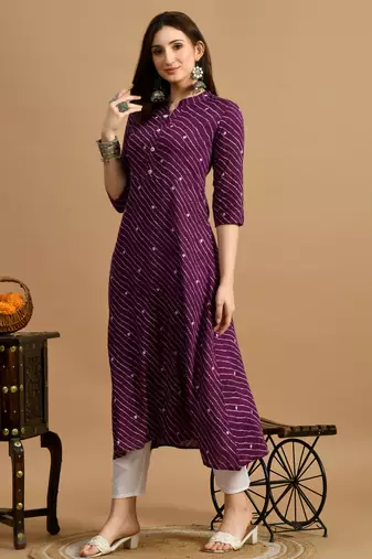 Maroon printed cotton a-line kurta for women