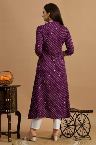 Maroon printed cotton a-line kurta for women