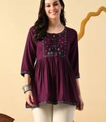 Maroon embroidery rayon short kurta for women