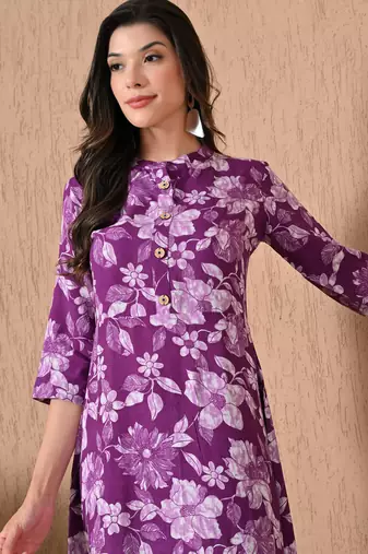 Maroon printed cotton a-line kurta for women