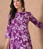 Maroon printed cotton a-line kurta for women