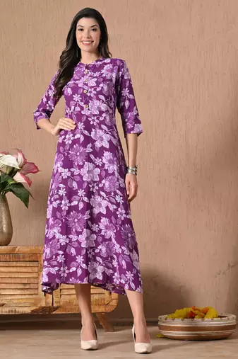 Maroon printed cotton a-line kurta for women
