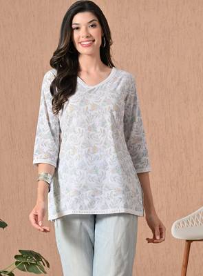 White embroidery cotton short kurta for women 1