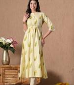 Green printed cotton a-line kurta for women