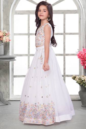 Offwhite shimmer geogette embriodered blouse and flared lehenga with dupatta
