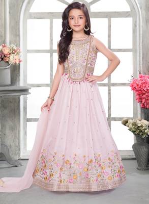 Peach shimmer tissue embroidered lehenga set 1
