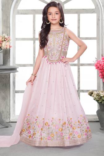 Peach shimmer tissue embroidered lehenga set