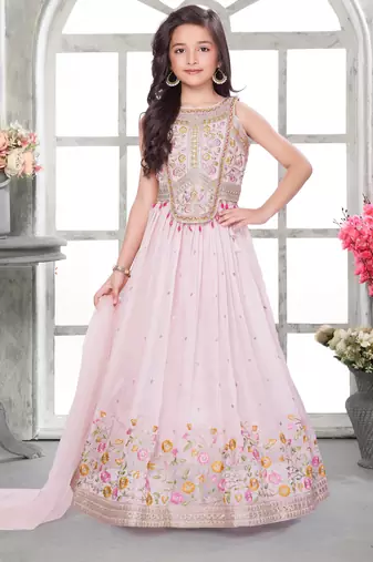 Peach shimmer tissue embroidered lehenga set