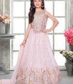 Peach shimmer tissue embroidered lehenga set