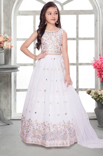 Offwhite shimmer georgette embroidered lehenga set