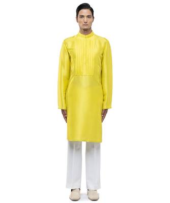 Yellow plain silk kurta set 2