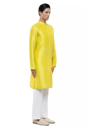 Yellow plain silk kurta set